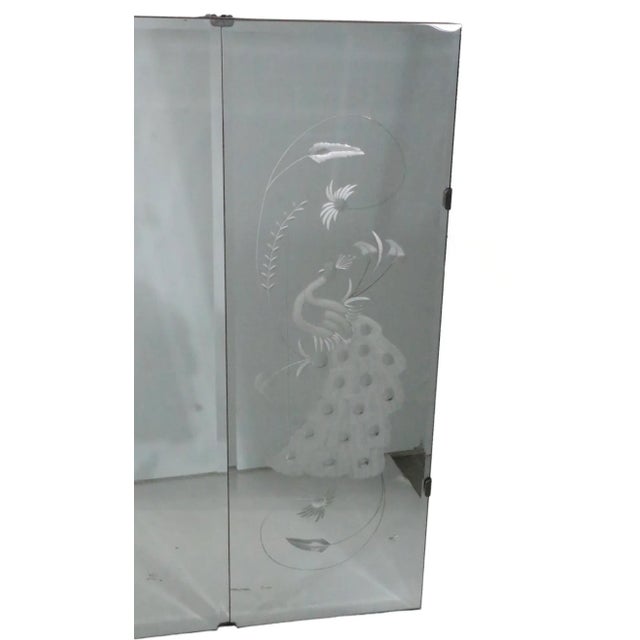 Vintage Mid Century Art Deco Hollywood Regency Three Panel Peacock Mirror For Sale - Image 4 of 6