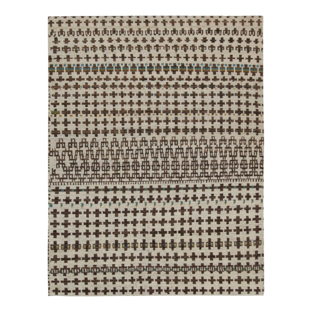 Rug & Kilim’s Moroccan Style Rug in White & Beige-Brown - 10'x14' For Sale