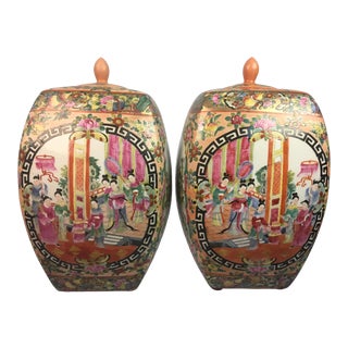 Vintage Chinese Chinoiserie Jars - a Pair For Sale