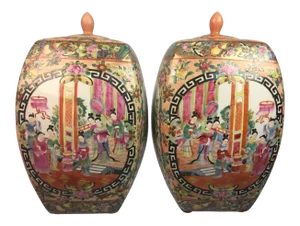 Vintage Chinese Chinoiserie Jars - a Pair
