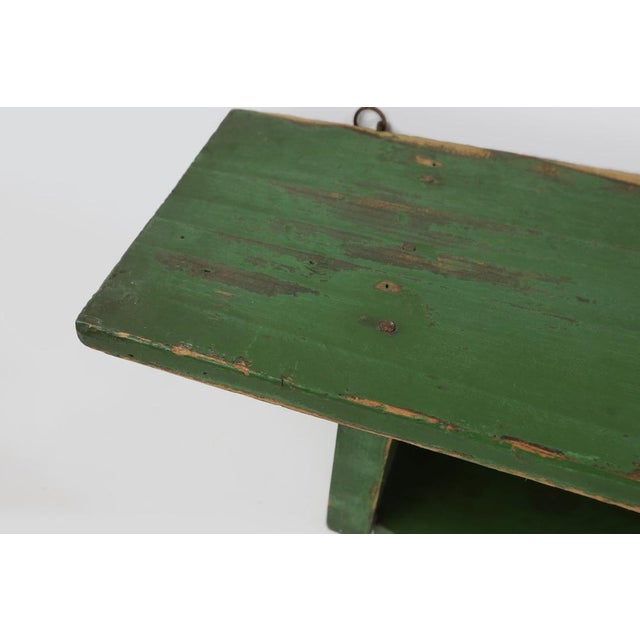 Wood Small Rustic Green Wooden Wall Unit with Shelves, France, 1880s For Sale - Image 7 of 11