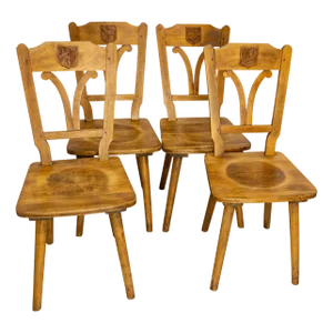 Solid Oak Chairs with Hunting Crests, France, 1960, Set of 4
