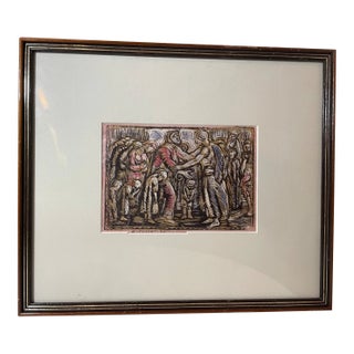 Vintage Religious Original Ruth Collet Woodblock Linocut Figural Pop Art Print For Sale