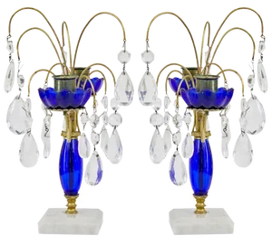 Mid-Century Brass and Cut Glass Decorative Candlesticks, 1960, Set of 2