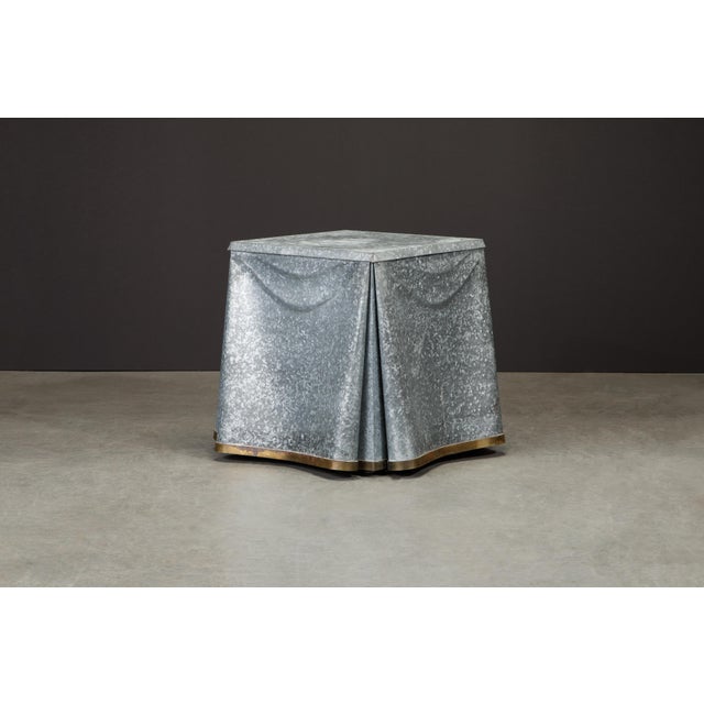 Metal Original Production John Dickinson Galvanized Steel Drape End Table, Signed For Sale - Image 7 of 12