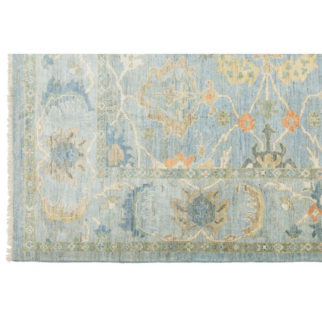 Textile Modern Sultanabad Square Wool Rug - Light Blue & Terracotta Hand-Knotted For Sale - Image 7 of 11