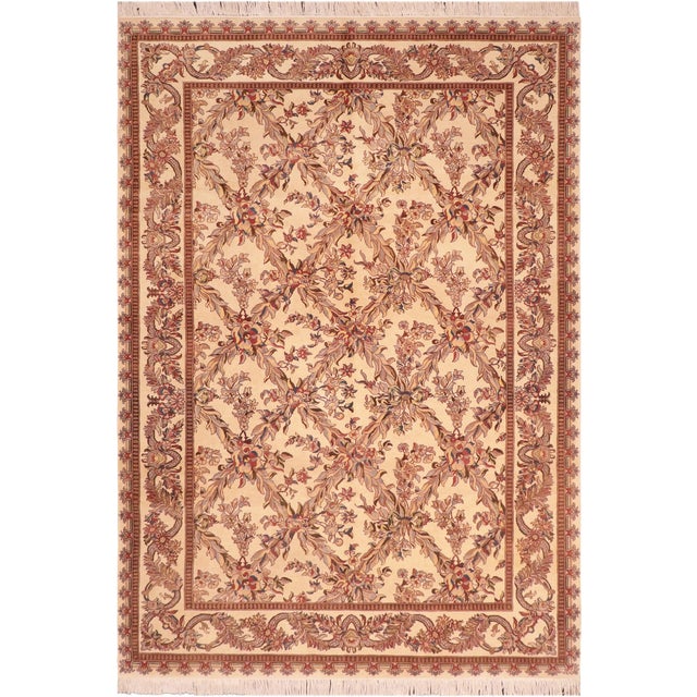 Shabby Chic Trellis 1990's Pak-Persian Ivory/Pink Wool Rug - 6'2'' X 9'3'' For Sale - Image 9 of 9