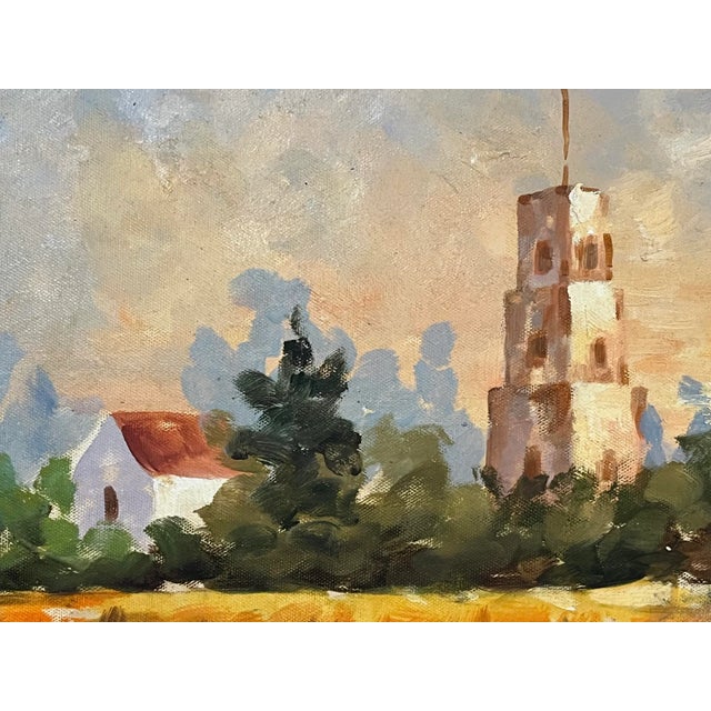 2000 - 2009 Vintage French Impressionist Landscape Painting With Monastery Winery For Sale - Image 5 of 6