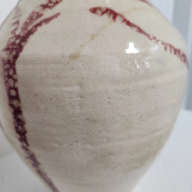 Vintage J. Weber Studio Pottery Oxblood Drip Glaze Cream Crackle Vase For Sale - Image 10 of 11