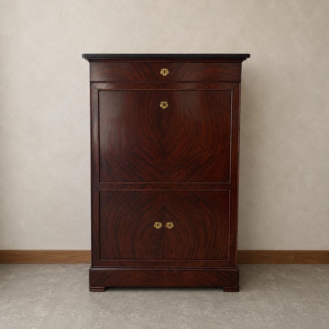 19th Century Charles X Secretary Desk in Mahogany and Maple with a Marble Top For Sale - Image 10 of 10