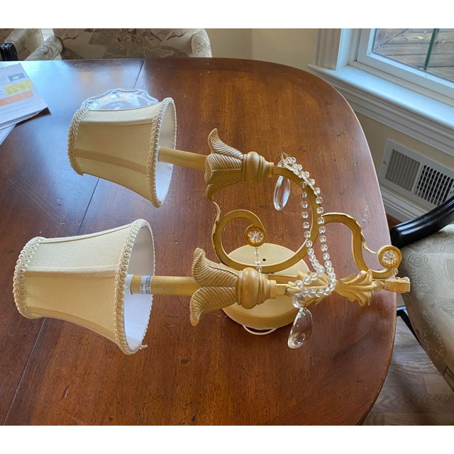 Metal Pair of Contemporary Crystal and Wrought Iron Hand Painted Sconces With Shades For Sale - Image 7 of 11