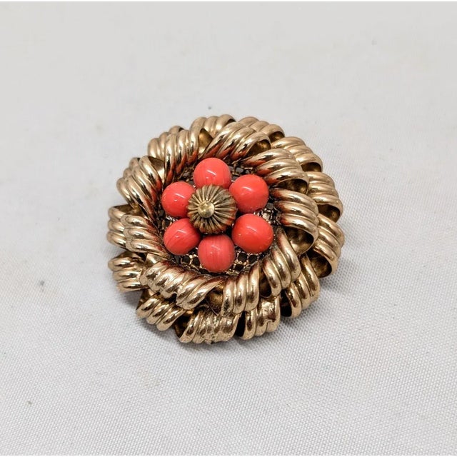 Vintage 1950s Signed Napier Goldtone Faux-Coral Beaded Brooch For Sale In Philadelphia - Image 6 of 7