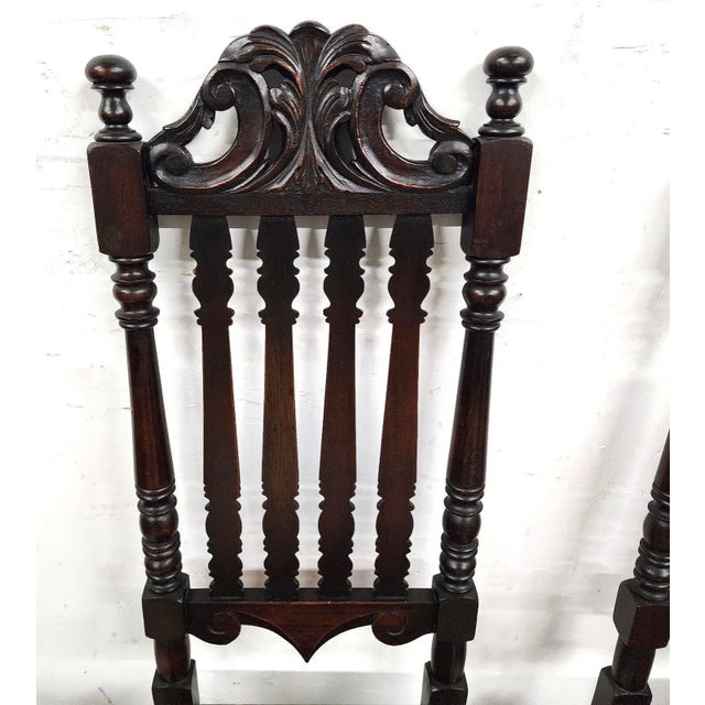 English Antique Hall Chairs Walnut Dining Accent Pair For Sale - Image 3 of 12