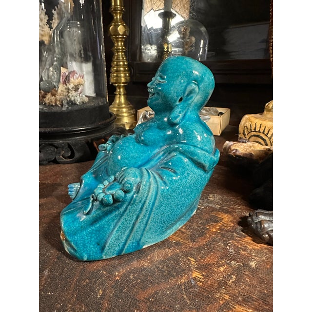 Ceramic Buddha Kangxi (1662-1722) Turquoise Glaze Qing K’ang Hsi Celestial Blue For Sale - Image 4 of 7