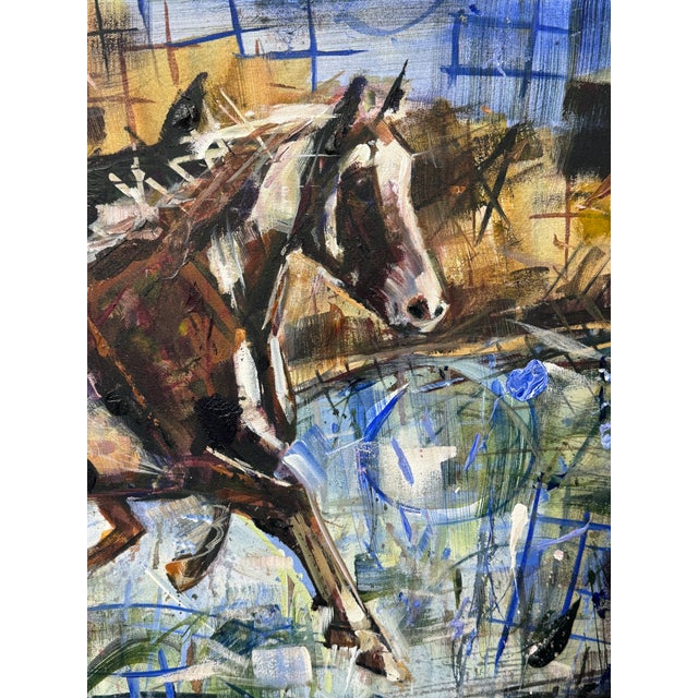 Textile A River Run by Kent Paulette Equestrian Horse Paintings, Big Sky Chic, Modern Cowboy, Western Yellowstone Aesthetic For Sale - Image 7 of 8
