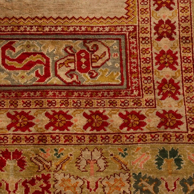 1910s Antique Hereke Golden-Beige and Red Floral Silk Rug For Sale - Image 5 of 6