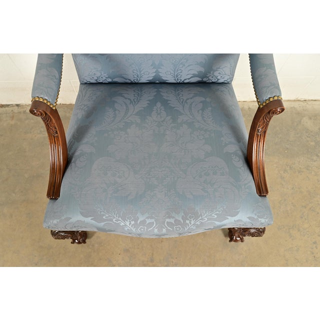 Wood Kittinger Chippendale Carved Mahogany Open Arm Library Chairs | Set of Four For Sale - Image 7 of 18