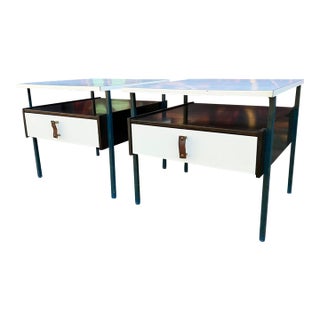 Mid-Century Moderm Vista Furniture California Nightstands With Leather Pulls Walnut Laminate For Sale