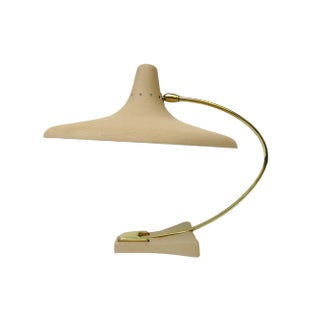 Witch's Hat Table Lamp in Brass with Dark Beige Shrink Varnish, Germany, 1950s For Sale