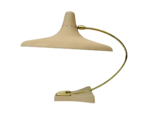 Witch's Hat Table Lamp in Brass with Dark Beige Shrink Varnish, Germany, 1950s