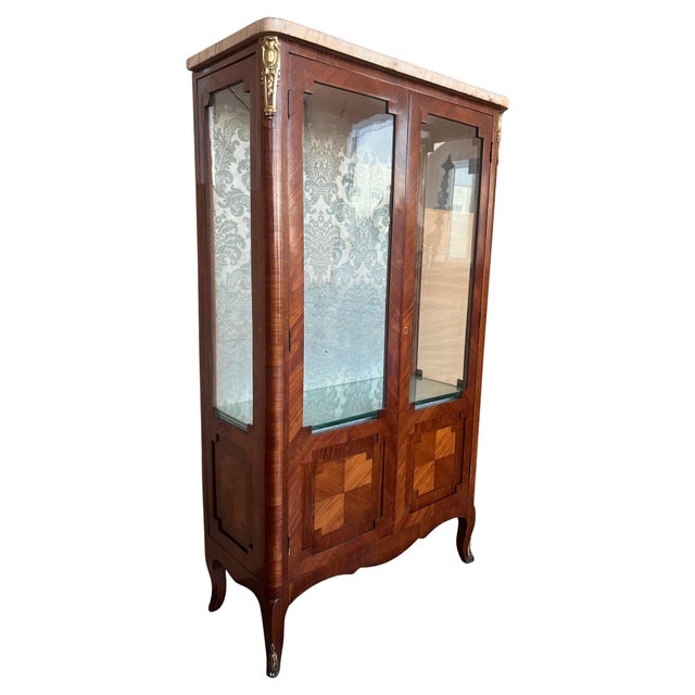 Late 19th Century Louis XVI Style Showcase Vitrine in Walnut with Geometrical Marquetry For Sale - Image 15 of 18