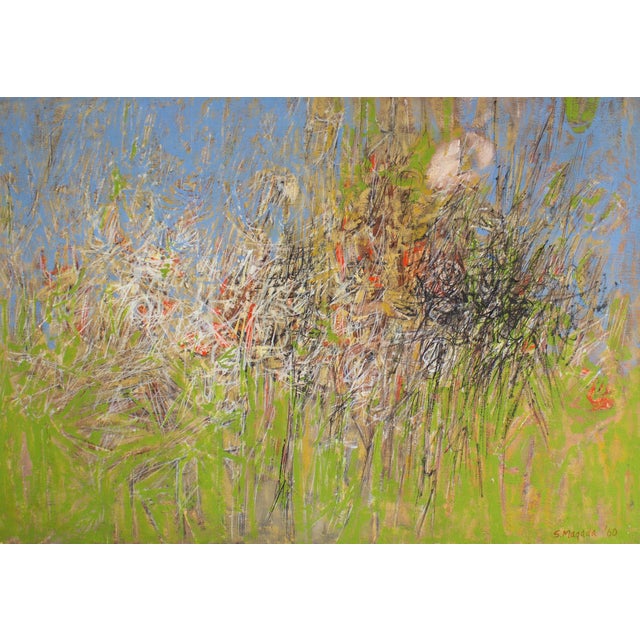 1960 “Encounter” Abstract Oil on Canvas Painting by Stephen Magada For Sale - Image 4 of 8