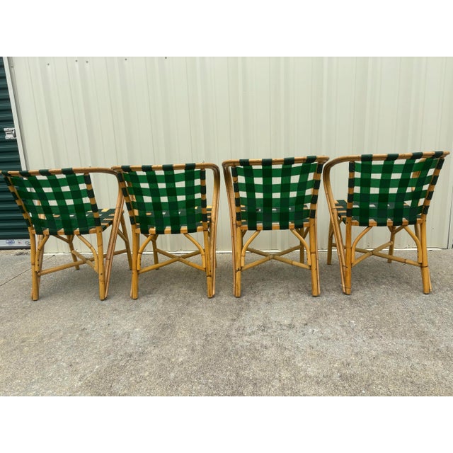 1950s Mid Century Ficks Reed Bamboo Chairs With Green Straps- Set of 4 For Sale In Louisville - Image 6 of 11