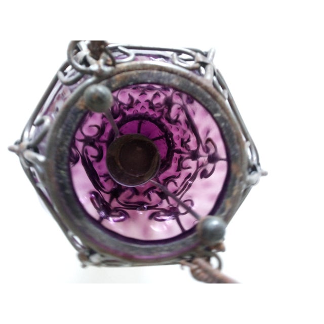 Venetian Purple Murano Glass Candle Lantern For Sale - Image 5 of 9