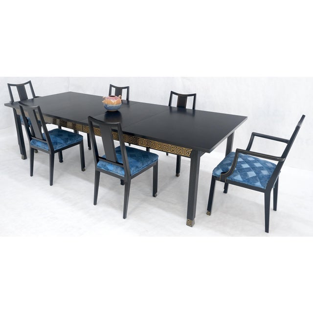 Black Black Lacquer Gold Ornament Decorated 6 Chairs 2 Leaves Dining Table Set MINT! For Sale - Image 8 of 18