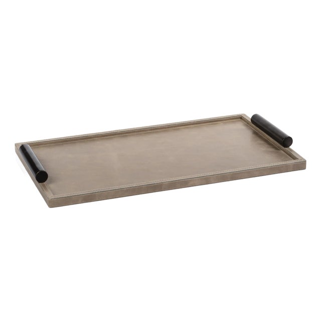 Cameroon Rectangular Mink Leather Serving Tray with Handles, Large For Sale