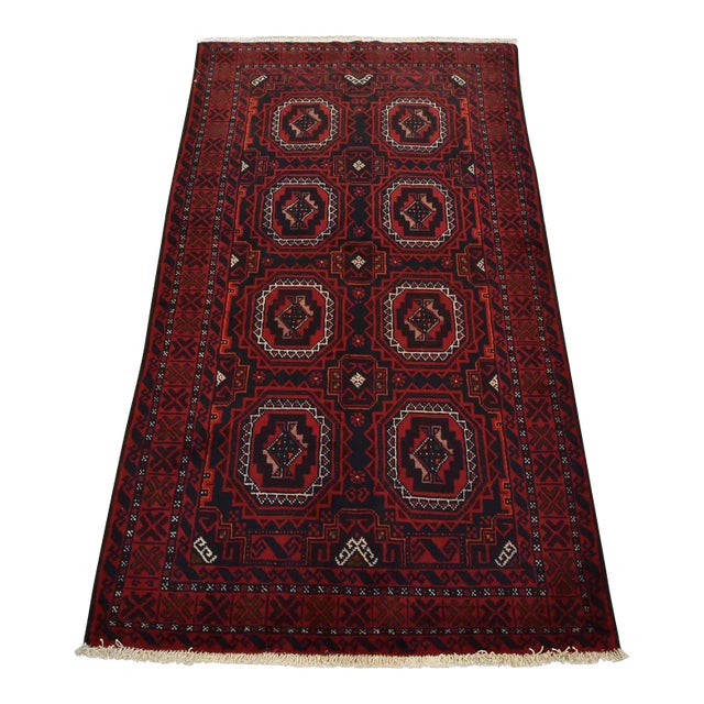 Baloch Rug 3’6” X 6’1” Blue Wool Vintage Tribal Hand-Knotted Oriental Carpet For Sale