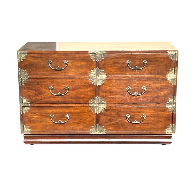 Chestnut Stunning 105” Vintage Campaign Chinoiserie Credenza by Henredon For Sale - Image 8 of 8
