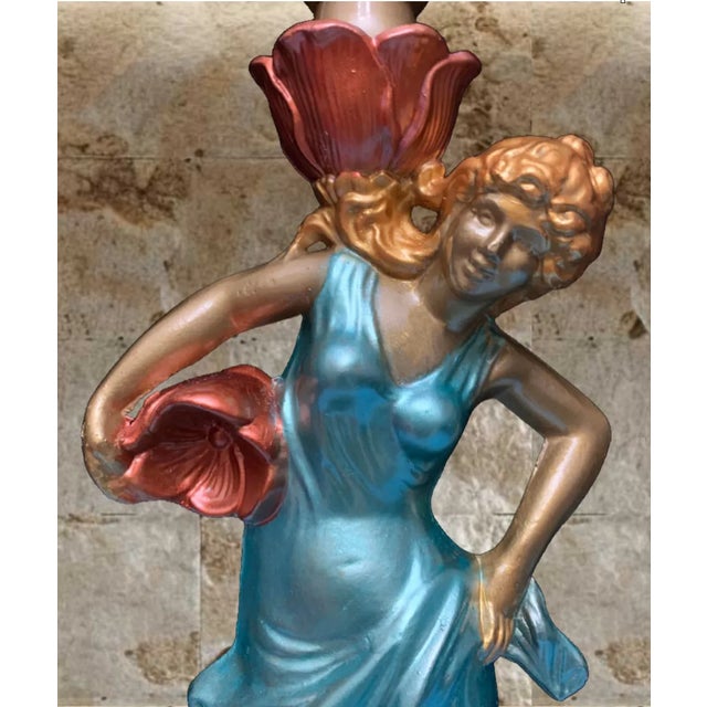 Vintage Water Nymph Spelter Table Lamps - a Pair For Sale - Image 12 of 12