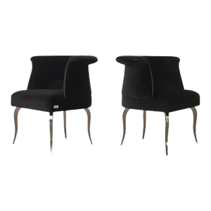Pair of Fendi Casa Black Velvet Chrome Tulip Chairs