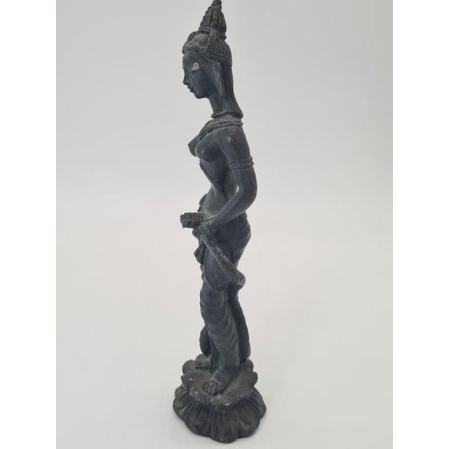 Gray Vintage Southeast Asian Bronze Temple Dancer Sculpture on Lotus Base, 1970s For Sale - Image 8 of 12