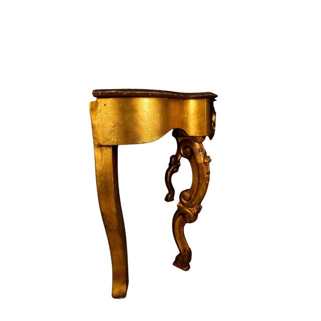 Mid 20th Century Mid-20th Century Louis XV Style Giltwood Console Table With Floral Rocaille Carving For Sale - Image 5 of 6