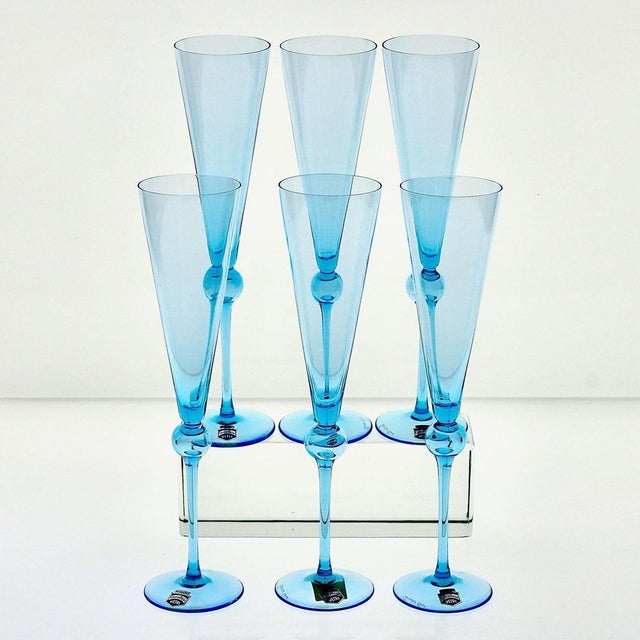 Vintage Tall Flutes in Murano Glass by Cenedese, 1950, Set of 6 For Sale - Image 4 of 18