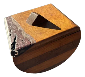 1930s Art Deco Parquetry Box With Light and Dark Wood Half Round Box With Live Edge Lid Signed by the Artist