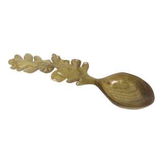 Hand Carved Wood Spoon Folk Art Treen Welsh Love Spoon Oak Leaves and Acorn For Sale