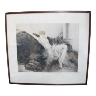 Louis Icart Signed Original Paresse Laziness Art Deco Female Portrait Etching For Sale