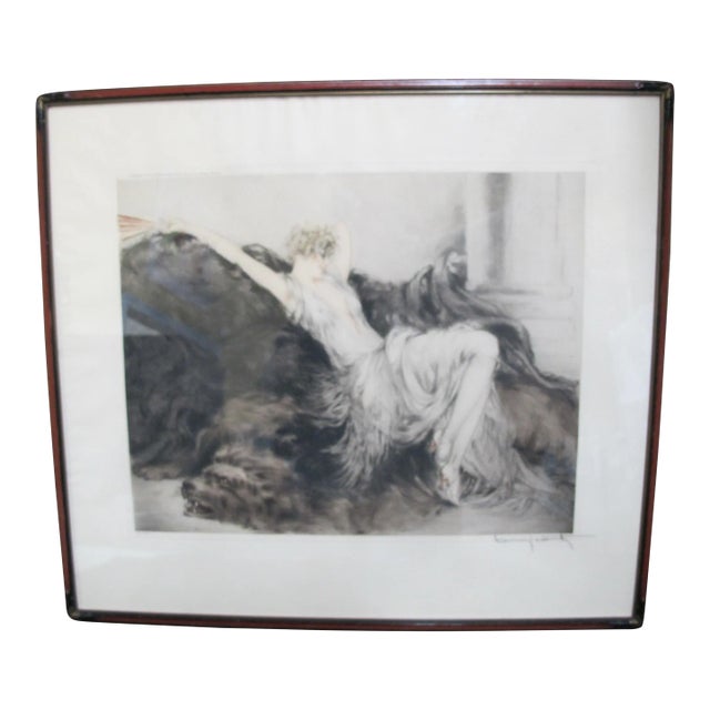 Louis Icart Signed Original Paresse Laziness Art Deco Female Portrait Etching For Sale