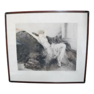 Louis Icart Signed Original Paresse Laziness Art Deco Female Portrait Etching