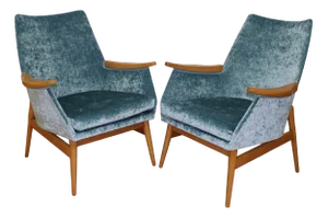Mid-Century Velvet Armchairs, 1960s, Set of 2