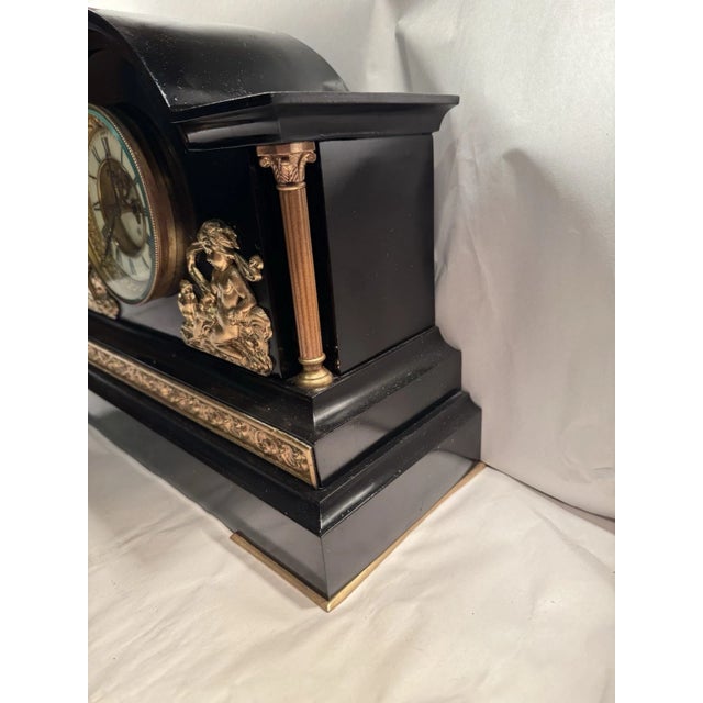 Antique Ansonia Black Mantel Clock “Verona” Model With Open Escapement For Sale - Image 11 of 12
