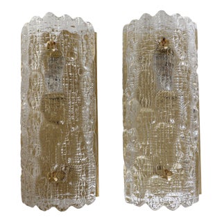 Glass and Brass Wall Lights by Carl Fagerlund for Orrefors, 1960, Set of 2 For Sale