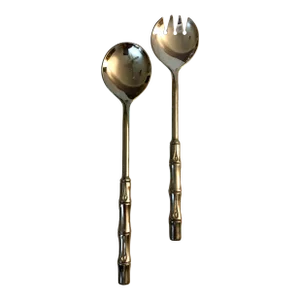 Mid 20th Century Italian Bamboo Silverplate Salad Server Set- 2 Pieces
