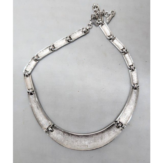 Silver Vintage 1980s Signed Monet Rhodium Plated Textured Collar Necklace For Sale - Image 8 of 8