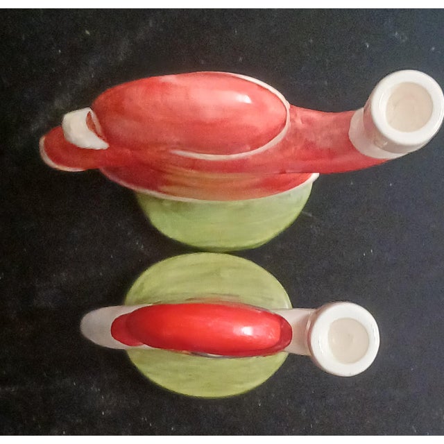 1980s Vintage 1987 Lisa Larson for Goebel Santa & Mrs. Claus Porcelain Candleholder Pair For Sale - Image 5 of 6