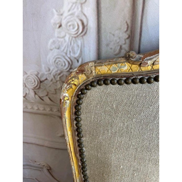 Set of 14 French Louis XV Style Distressed Dining Chairs With Linen For Sale - Image 13 of 17