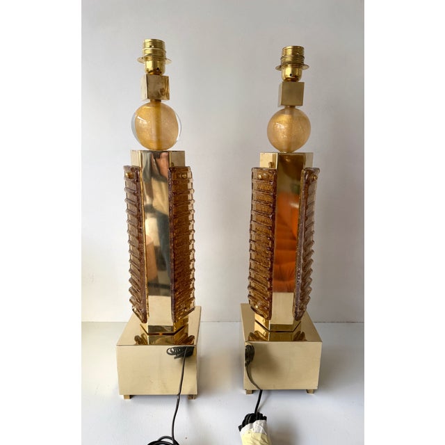 Contemporary Pair of Brass and Murano Glass Blade Robot Lamps, Italy For Sale - Image 10 of 13